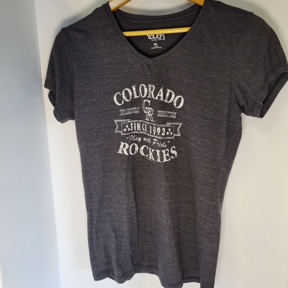 Touch by Alyssa Milano Colorado Rockies V-Neck Graphic T-Shirt Charcoal XXL